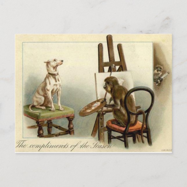 Un singe peint une carte de Noël pour chien (Devant)