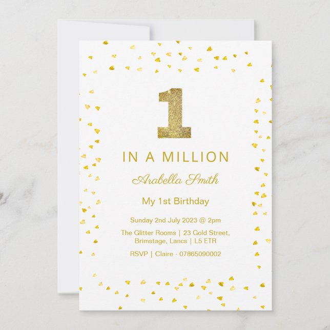 Un sur un million, 1er anniversaire invitation béb (Devant)