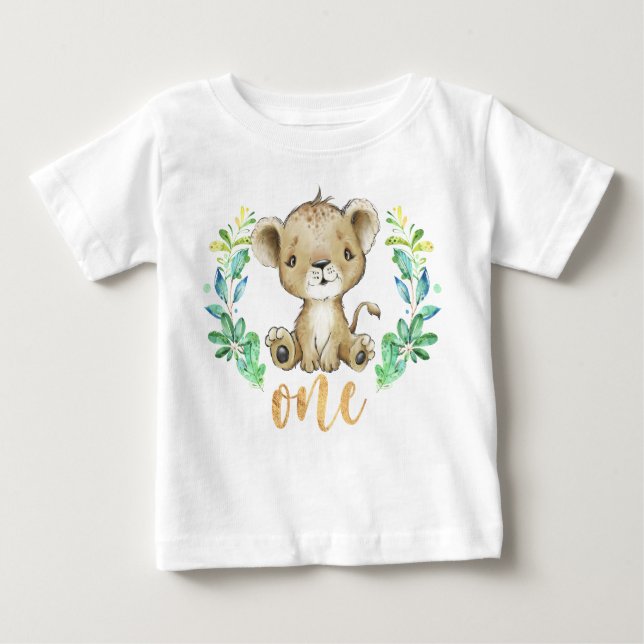 Un T-shirt pour bébé lion 1er anniversaire sauvage (Devant)