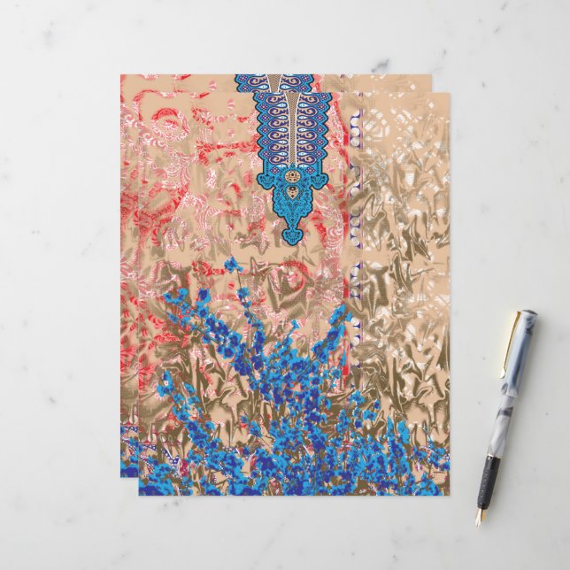 un tableau d'écharpe bleu et beige (Devant/Arrière en situation)