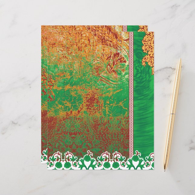 un tableau d'un champ vert avec une bordure orange (Devant/Arrière en situation)