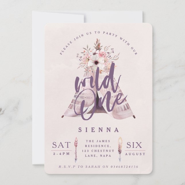 Un teepee invitation de fête d'anniversaire sauvag (Devant)