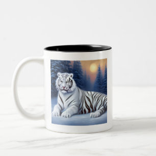Un tigre blanc assis dans la Mug de café de neige