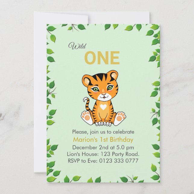 Un Tigre sauvage 1er Invitation anniversaire (Devant)