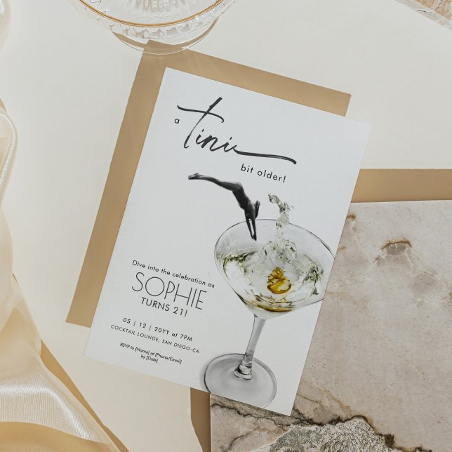 Un Tini Un Peu Plus Ancien Invitation Martini (A Tini Bit Older Martini Birthday Invite)