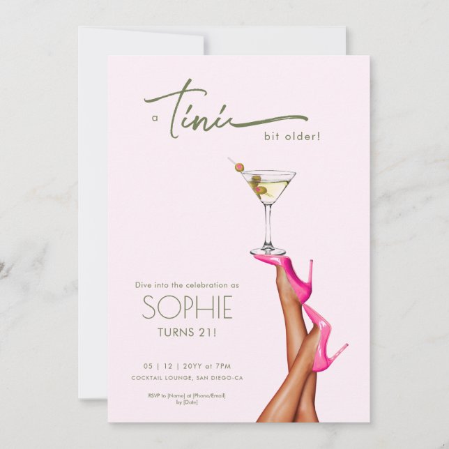 Un Tini Un Peu Plus Ancien Martini rose Invitation (Devant)