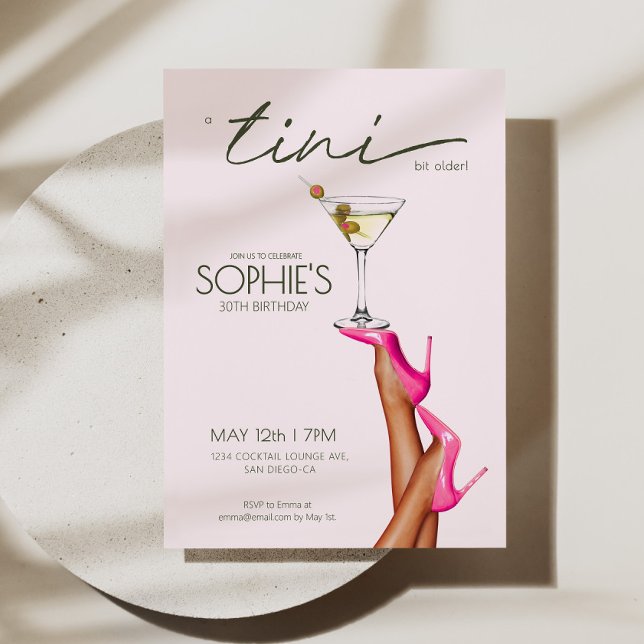 Un Tini Un Peu Plus Ancien Martini rose Invitation (A Tini Bit Older Martini Pink Birthday Invite)