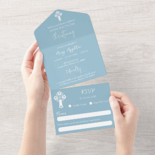Un Tout en une invitation Floral Cross Sky Bue
