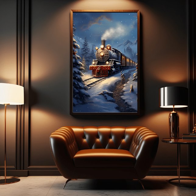 Un train dans une affiche de paysage enneigé (Créateur téléchargé)