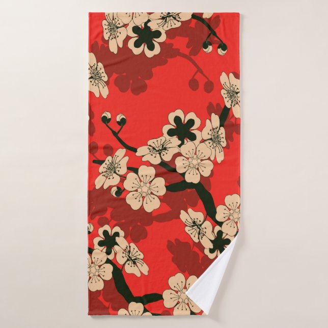 un tuile sans soudure de style japonais avec ceris (Serviette de bain)