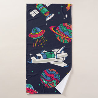 Un vaisseau spatial en motif sans couture Galaxy. 