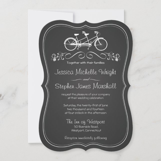 Un vélo en tableau pour deux invitations de mariag (Devant)