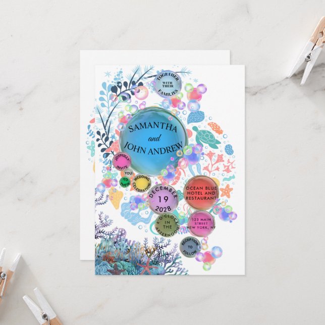 Under Sea Water Wedding Invitation (Devant/Arrière en situation)