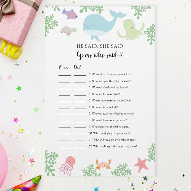 Under the Sea Baby shower Guess qui l'a dit Jeu (Créateur téléchargé)