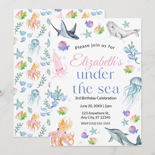 Under the Sea Birthday Invitation (Devant / Derrière)