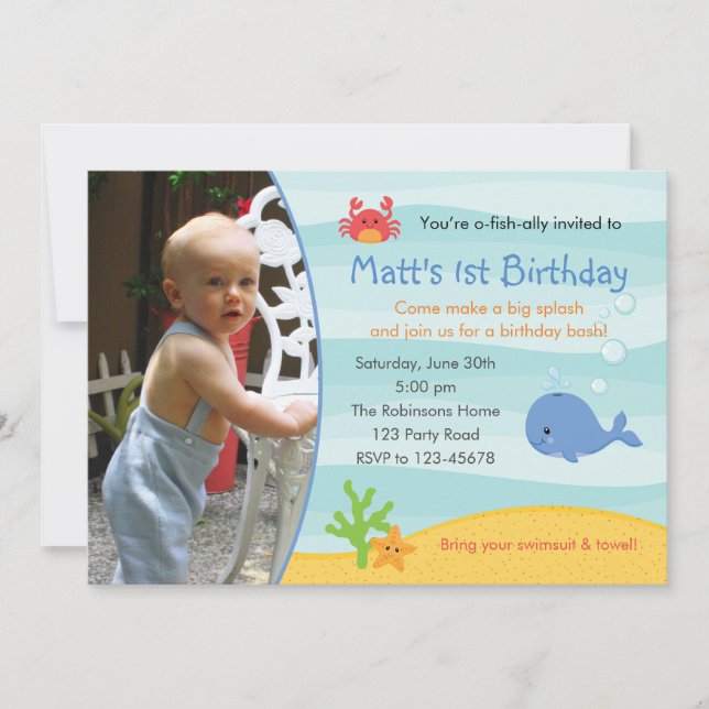 Under the Sea Birthday Invitation Boys with Photo (Devant)