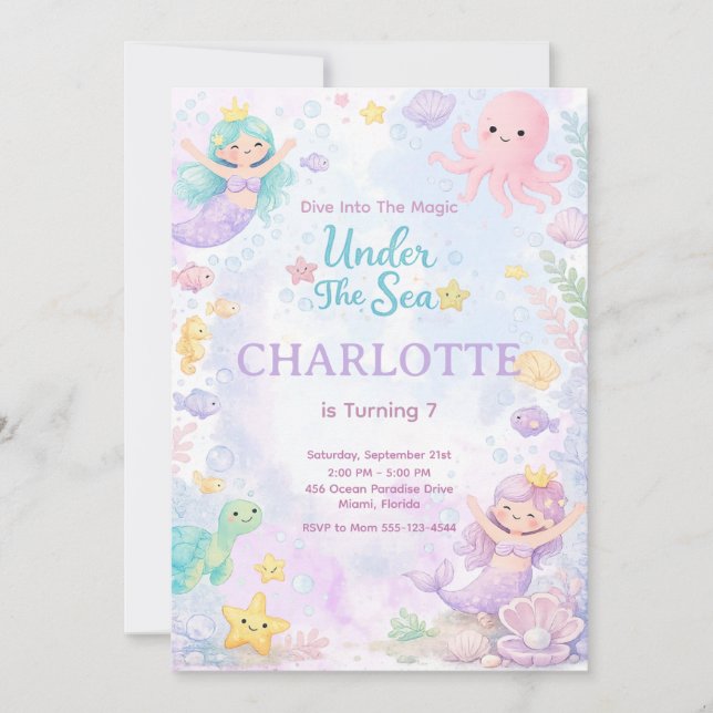 Under The Sea Birthday Invitation Editable (Devant)