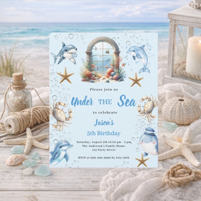 Under the sea blue animals boy Birthday invitation (Créateur téléchargé)