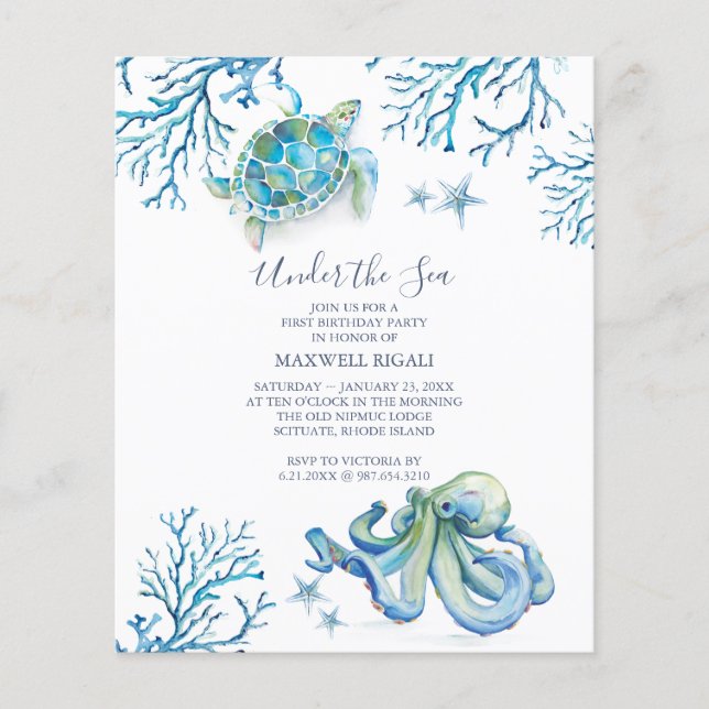 Under the Sea Boys Budget 1er anniversaire Invitat (Devant)