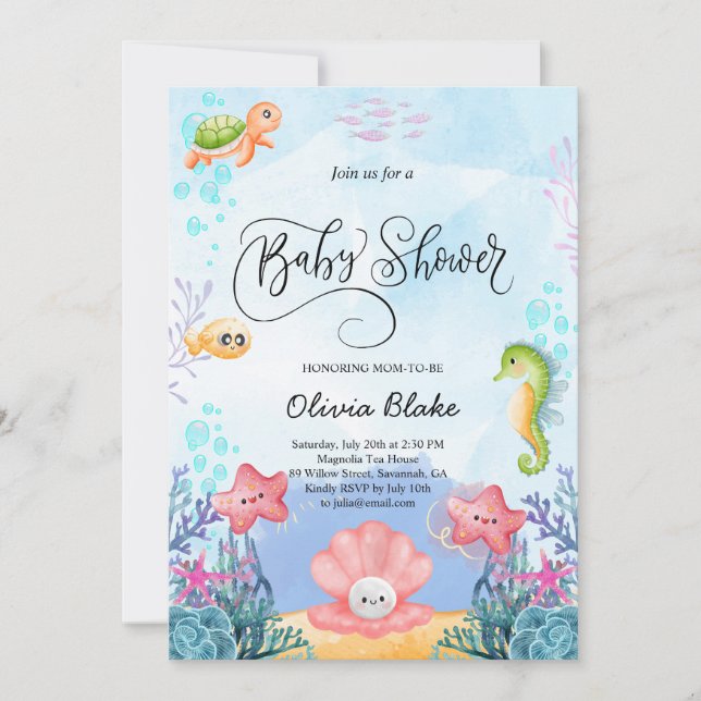 Under the Sea - Cute Ocean Baby shower Invitation (Devant)
