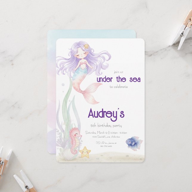 Under The Sea Mermaid Invitation (Devant/Arrière en situation)