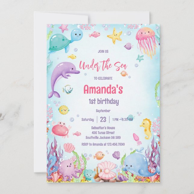 Under the Sea Ocean Theme Birthday Invitation (Devant)