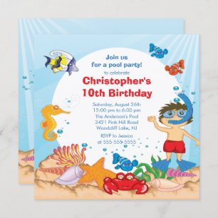 Under the Sea Pool Party Anniversaire Invitation