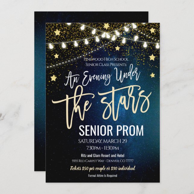 Under the Stars Prom High School Dance Invitation (Devant / Derrière)