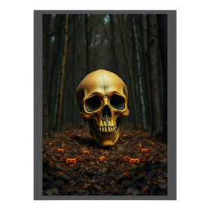Une affiche brillante d'halloween au crâne doré