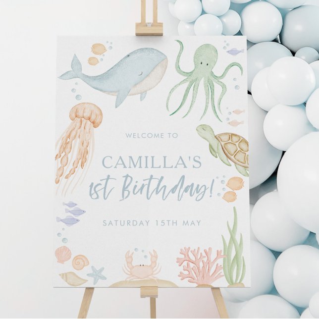 Une Affiche de bienvenue de 18x24 pouces avec la m (Oneder the Sea | Matching items available for your little ones sea themed 1st birthday party)