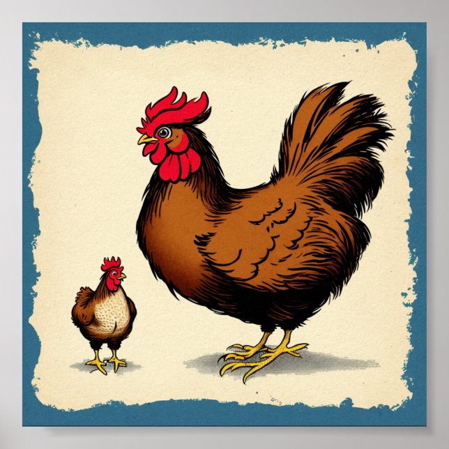 Une affiche Vintage de poule et de poussette (Devant)