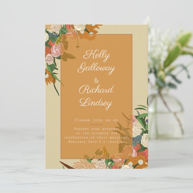 Une Belle Carte Faire-part de mariage Aux Fleurs (Debout devant)