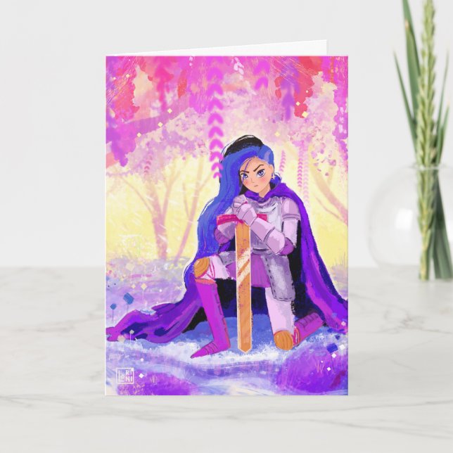 Une belle dame chevalier avec une carte postale de (Devant)