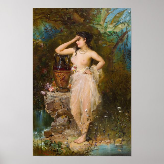 Une belle femme baignant par Hans Zatzka - affiche (Devant)
