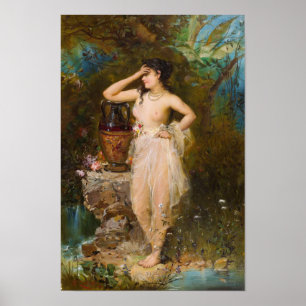 Une belle femme nageant par Hans Zatzka - affiche
