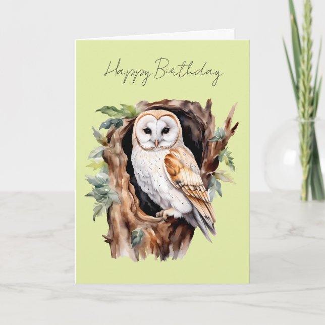 Une carte d'anniversaire de hibou par un trou dans (Devant)