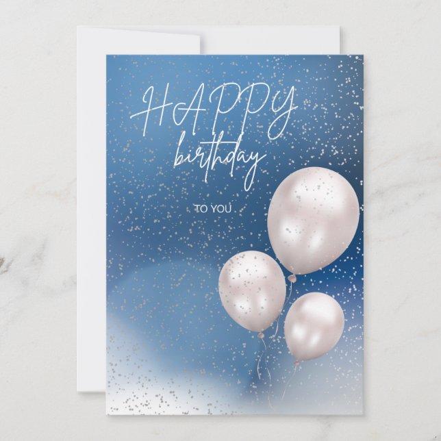 Une carte d'anniversaire élégante bleue avec des b (Devant)