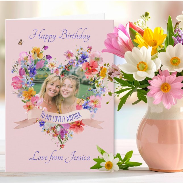 Une carte d'anniversaire florale avec une photo (Créateur téléchargé)