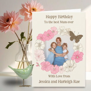 Une carte d'anniversaire florale avec une photo