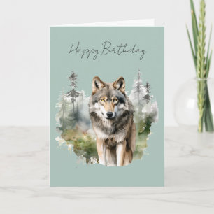 Une carte d'anniversaire Loup dans une forêt #1