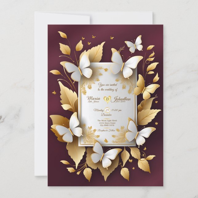 Une carte de Faire-part de mariage d'or et de Bour (Devant)