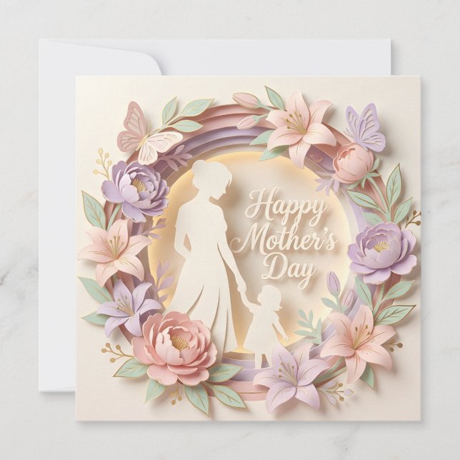 Une carte de fête des mères en découpage 3D (Devant)
