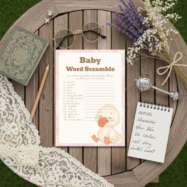 Une carte de jeu de mots mêlés pour bébé Canard bo (A Silly Goose baby Baby Word Scramble Game card)