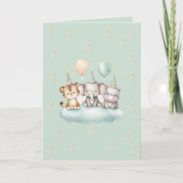 Une carte de naissance et de safari adorable et fa (Devant)