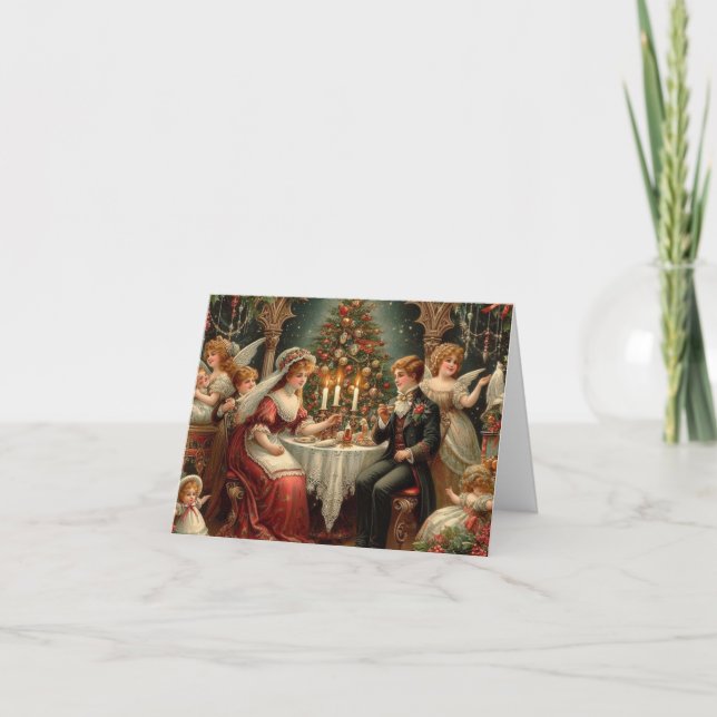 Une carte de vacances pliée de Noël victorienne (Devant)