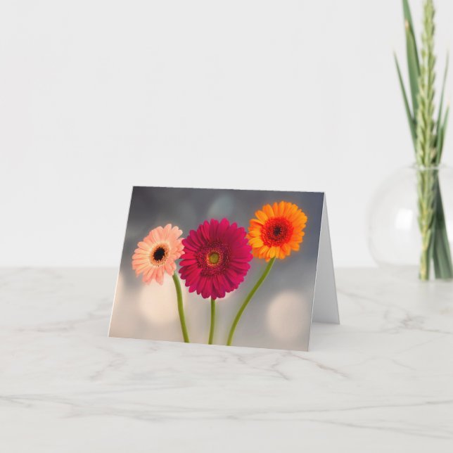 Une carte de vœux pliée Trio de Gerberas (Devant)