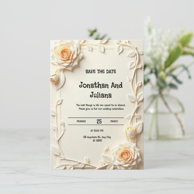 Une carte ornée de fleurs en relief ou imprimées (Debout devant)