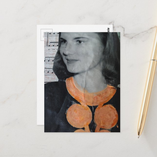 Une carte postale de collage de beauté vintage (Devant/Arrière en situation)