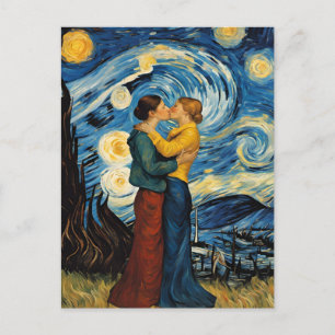 Une carte postale Un baiser dans la nuit étoilée