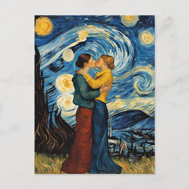 Une carte postale Un baiser dans la nuit étoilée (Devant)